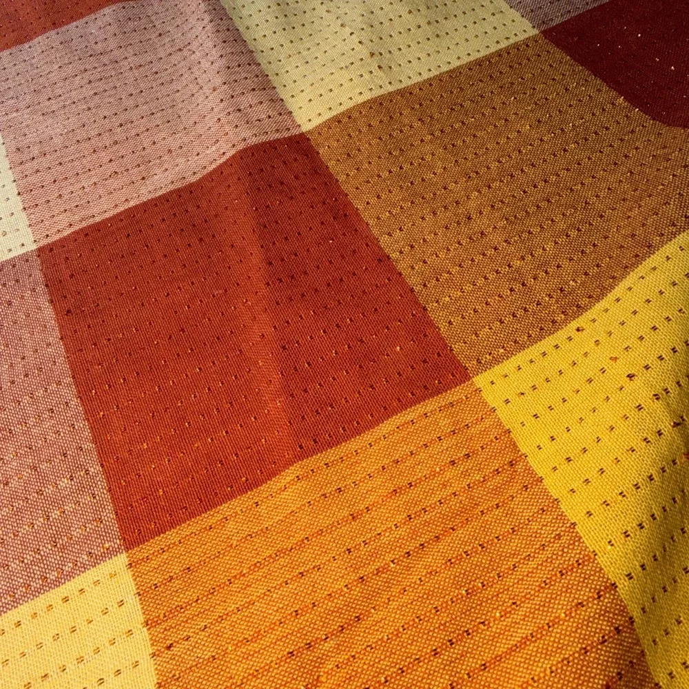 Vintage Gingham Check Tablecloth Orange Harvest Halloween Tones 68x106 Oblong